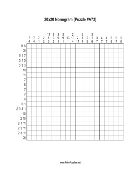 Nonogram - 20x20 - A73 Printable Puzzle