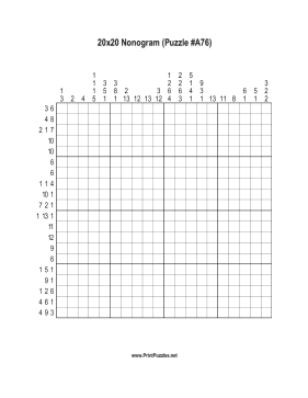 Nonogram - 20x20 - A76 Printable Puzzle