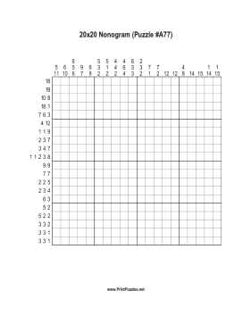 Nonogram - 20x20 - A77 Printable Puzzle