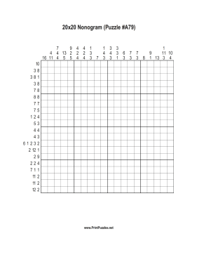 Nonogram - 20x20 - A79 Printable Puzzle