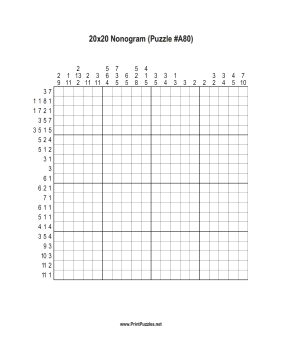 Nonogram - 20x20 - A80 Printable Puzzle