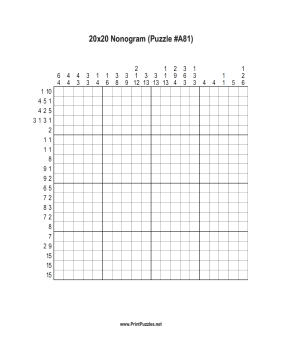 Nonogram - 20x20 - A81 Printable Puzzle