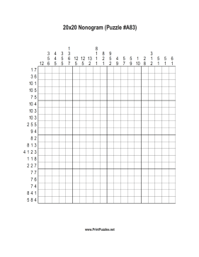 Nonogram - 20x20 - A83 Printable Puzzle