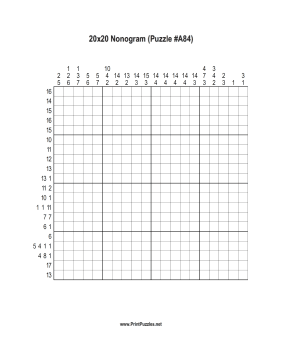 Nonogram - 20x20 - A84 Printable Puzzle