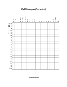 Nonogram - 20x20 - A85 Printable Puzzle