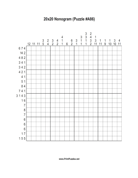 Nonogram - 20x20 - A86 Printable Puzzle
