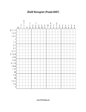 Nonogram - 20x20 - A87 Printable Puzzle