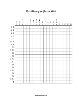 Nonogram - 20x20 - A88 Printable Puzzle