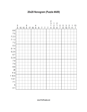 Nonogram - 20x20 - A89 Printable Puzzle