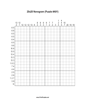 Nonogram - 20x20 - A91 Printable Puzzle