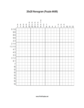 Nonogram - 20x20 - A98 Printable Puzzle
