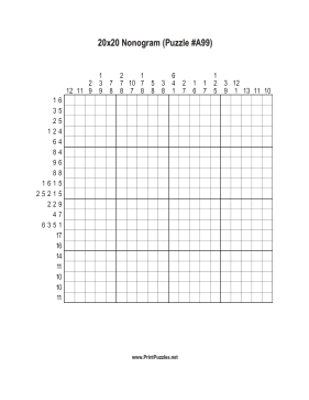 Nonogram - 20x20 - A99 Printable Puzzle