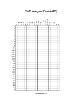 Nonogram - 20x30 - A101 Printable Puzzle
