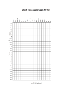 Nonogram - 20x30 - A102 Printable Puzzle