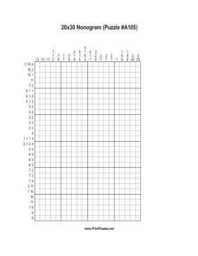 Nonogram - 20x30 - A105 Printable Puzzle