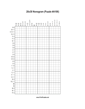 Nonogram - 20x30 - A106 Printable Puzzle