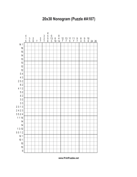 Nonogram - 20x30 - A107 Printable Puzzle