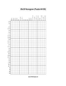 Nonogram - 20x30 - A108 Printable Puzzle