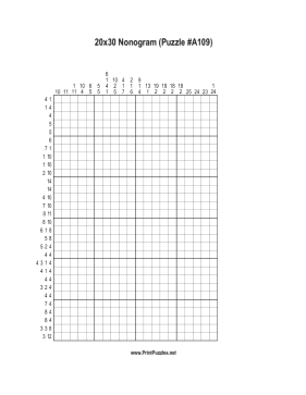 Nonogram - 20x30 - A109 Printable Puzzle