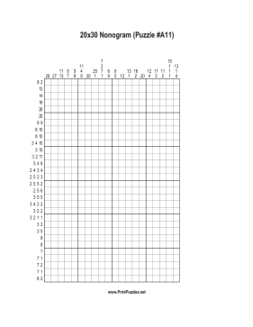 Nonogram - 20x30 - A11 Printable Puzzle