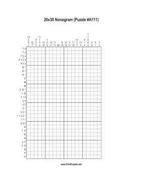 Nonogram - 20x30 - A111 Printable Puzzle