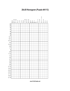 Nonogram - 20x30 - A113 Printable Puzzle