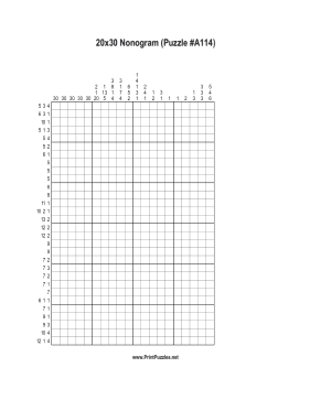 Nonogram - 20x30 - A114 Printable Puzzle