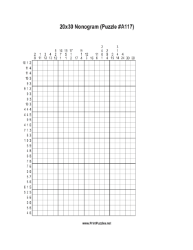 Nonogram - 20x30 - A117 Printable Puzzle