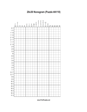 Nonogram - 20x30 - A118 Printable Puzzle