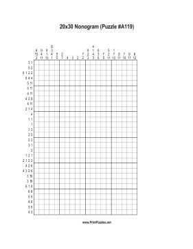 Nonogram - 20x30 - A119 Printable Puzzle