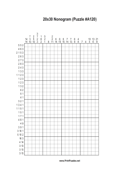Nonogram - 20x30 - A120 Printable Puzzle
