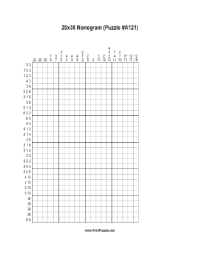 Nonogram - 20x30 - A121 Printable Puzzle