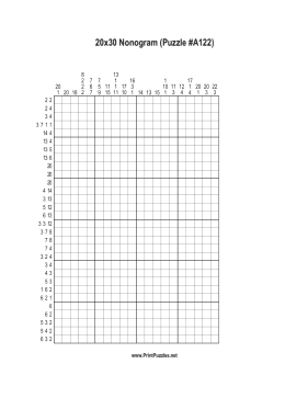Nonogram - 20x30 - A122 Printable Puzzle