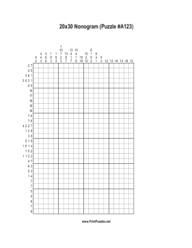Nonogram - 20x30 - A123 Printable Puzzle