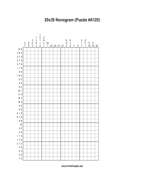 Nonogram - 20x30 - A125 Printable Puzzle