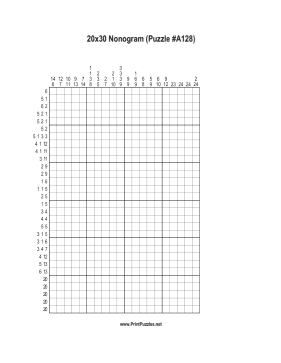 Nonogram - 20x30 - A128 Printable Puzzle