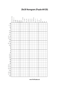 Nonogram - 20x30 - A129 Printable Puzzle