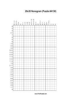 Nonogram - 20x30 - A130 Printable Puzzle