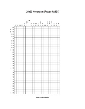 Nonogram - 20x30 - A131 Printable Puzzle
