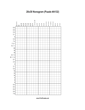 Nonogram - 20x30 - A132 Printable Puzzle