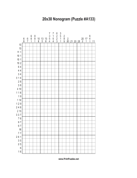 Nonogram - 20x30 - A133 Printable Puzzle