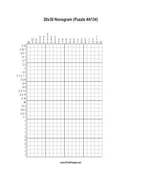Nonogram - 20x30 - A134 Printable Puzzle