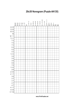 Nonogram - 20x30 - A135 Printable Puzzle
