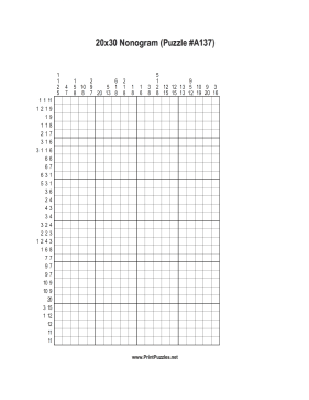 Nonogram - 20x30 - A137 Printable Puzzle