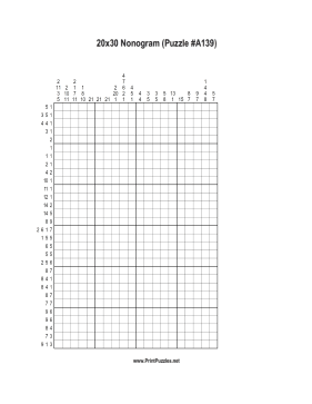 Nonogram - 20x30 - A139 Printable Puzzle