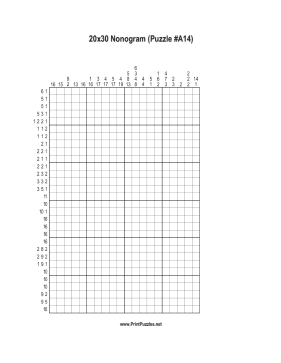 Nonogram - 20x30 - A14 Printable Puzzle