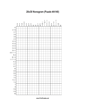 Nonogram - 20x30 - A140 Printable Puzzle