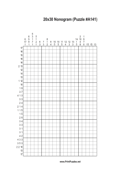 Nonogram - 20x30 - A141 Printable Puzzle