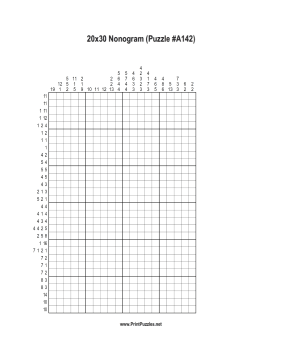 Nonogram - 20x30 - A142 Printable Puzzle