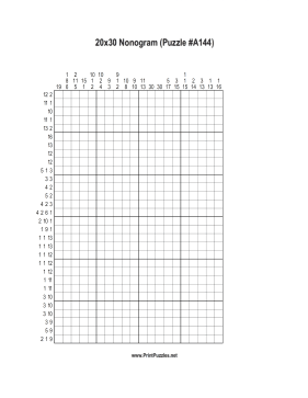 Nonogram - 20x30 - A144 Printable Puzzle